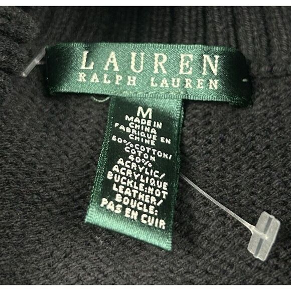 Ralph Lauren Sweater Women's Medium Black Rib Knit Shawl Collar Buckle Cardigan - Picture 6 of 9